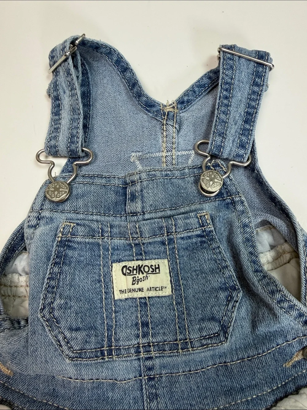 OshKosh B’gosh Baby Girl 12M Denim Eyelet Lace Overall Skirtall Dress